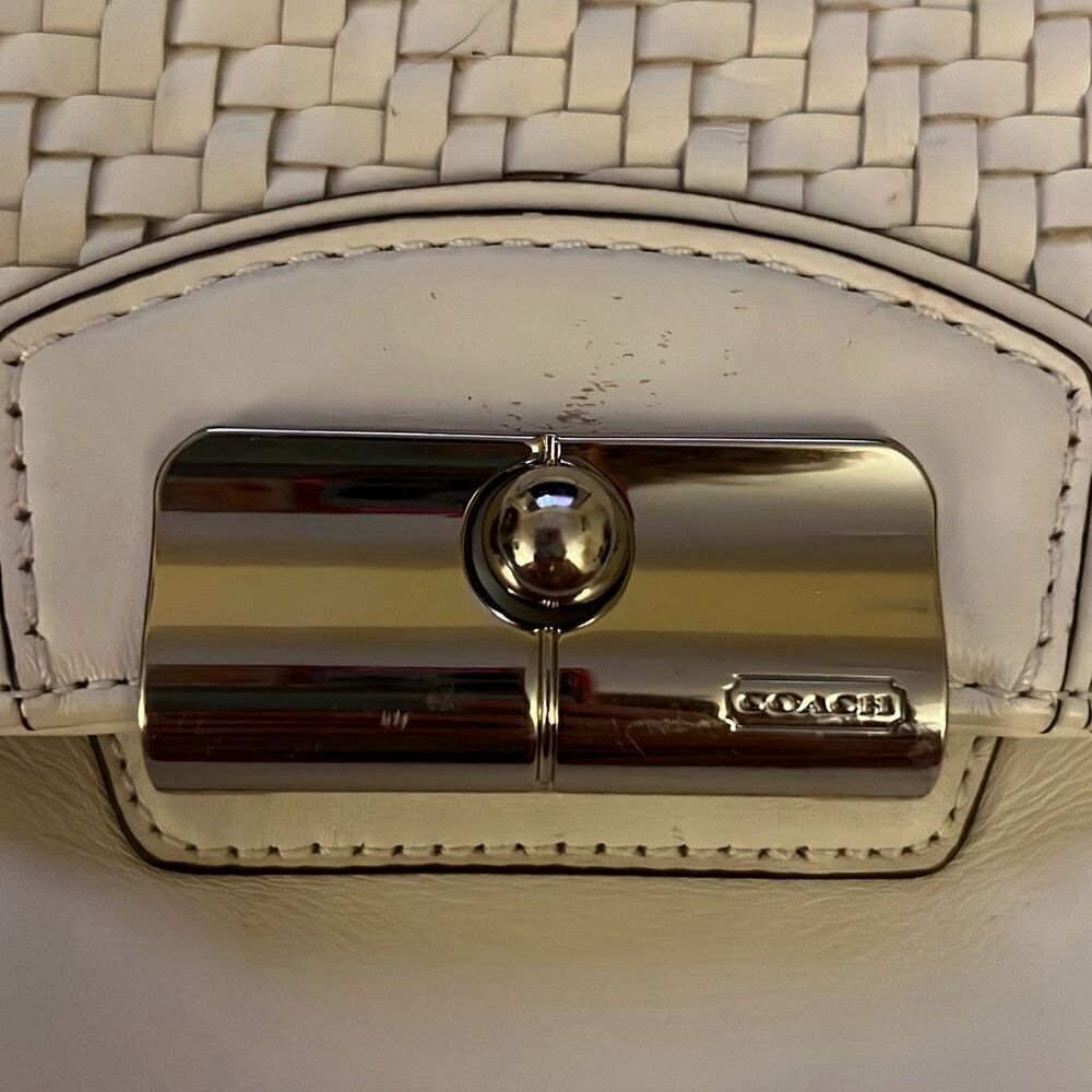 Coach white weave shoulder bag with crossbody strap